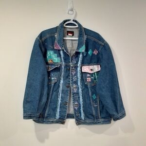 Retro 90's Denim Fabric Paint Streetwear Indie Sleeze Jacket